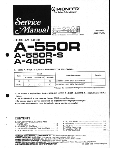 Pioneer A-550R(S),  A-450R Service Manual Stereo Amplifier [Tot. File 16.505Kb - Part 1/7] Pag. 32